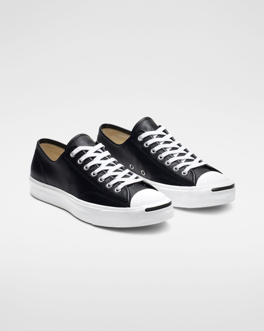 Tenisi Barbati Converse Jack Purcell Piele Negrii Albi | RO Z0EFY205